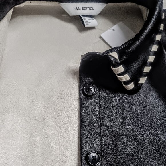 H&M Black and White Leather Jacket with Studded Collar - Picture 5 of 11